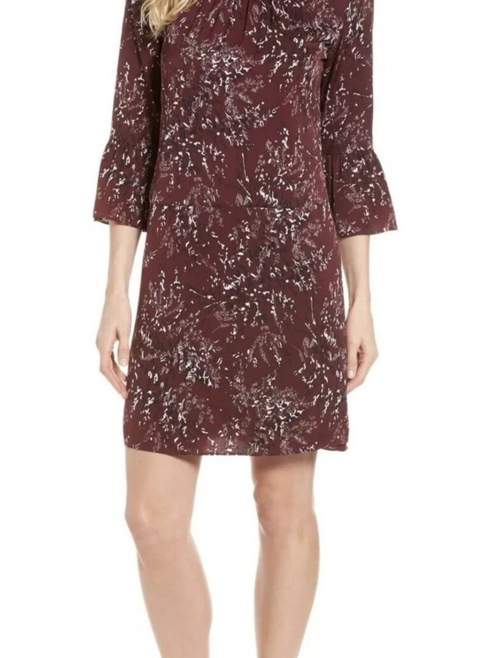 Nordstrom Signature Burgundy Floral Silk-Blend Shift Dress Womens Size 12